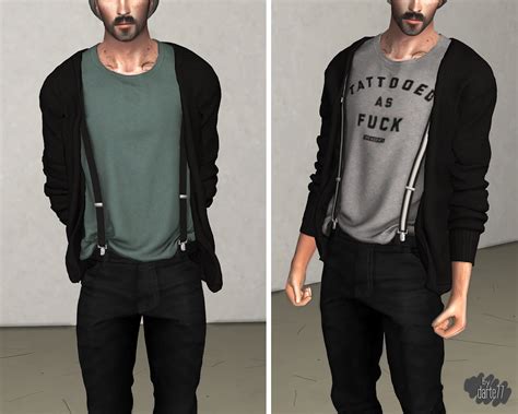 T-shirt with Suspenders + Cardigan - Darte77 | Custom Content for TS4 ...