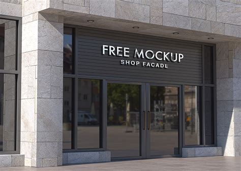 Perspective View of a Modern Storefront Facade Logo Mockup Free ...