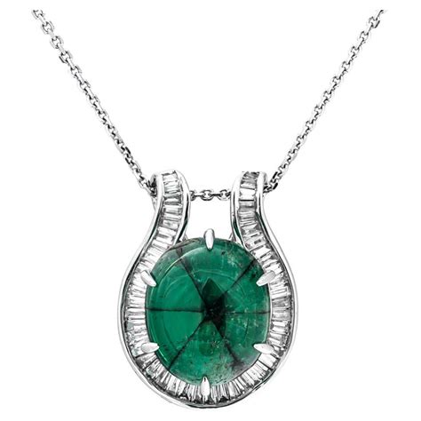 3.74 ct Natural Trapiche Emerald and 0.30 ct Natural Diamonds Pendant ...