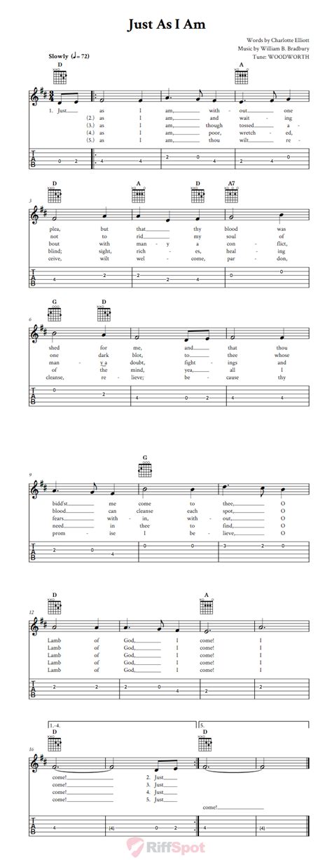 Just As I Am - Easy Guitar Sheet Music and Tab with Chords and Lyrics