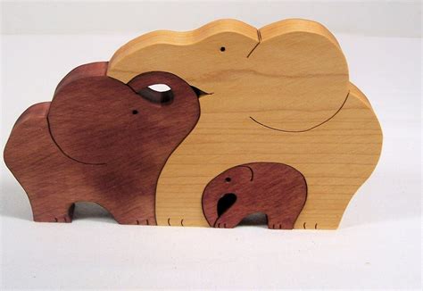 Animal puzzle Maple wood scroll saw cut 3 elephants