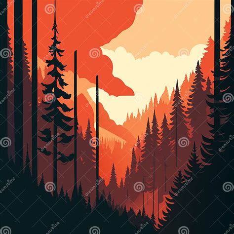 Silhouette of the Forest at Sunset. Vector Illustration of the Forest ...