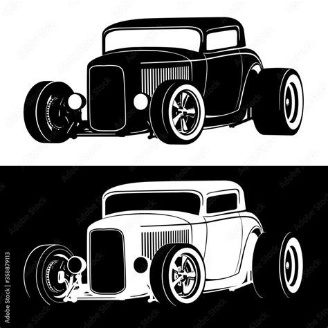 Classic American Hot Rod car isolated vector illustration in both black ...