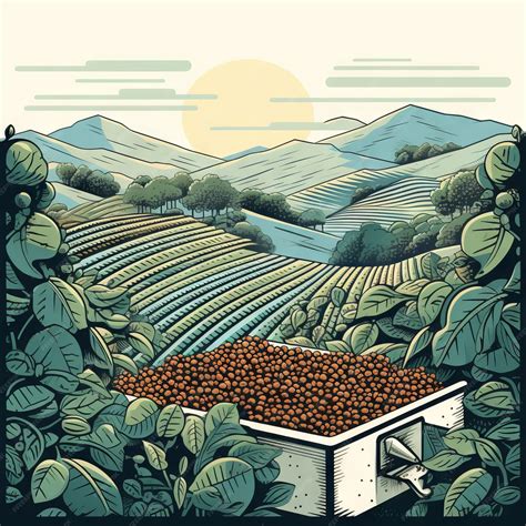 Premium AI Image | Coffee plantation illustration Beautiful landscape