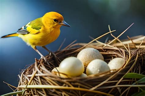 Premium Photo | A bird in a nest with eggs