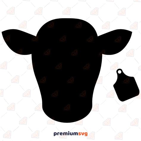 Cow Head with Ear Tag SVG, Cow Head Silhouette | PremiumSVG