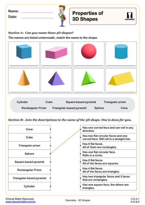 Properties of 3D Shapes | PDF printable Geometry Worksheets