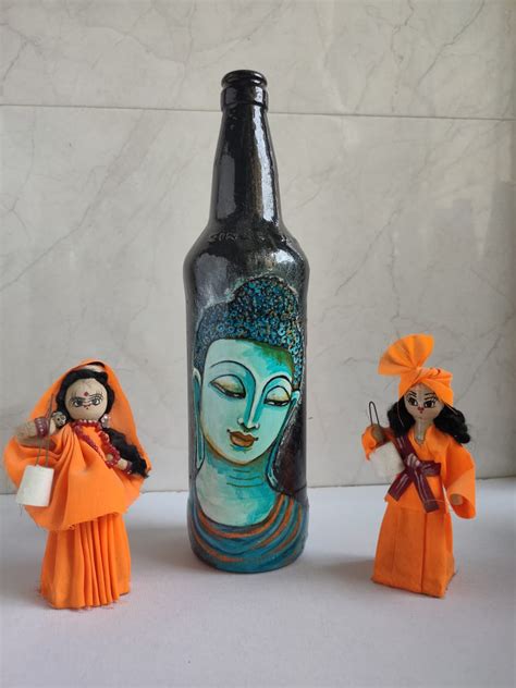 Glass Bottle Painting - Buddha #4 - Indian Art (35cms) - International ...