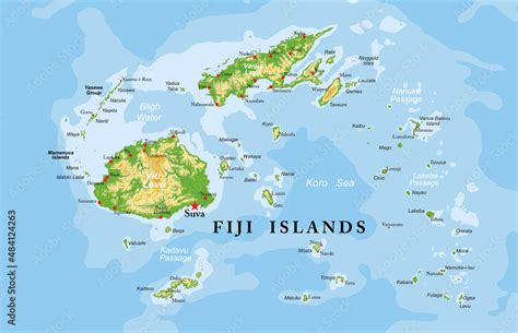 Fiji islands highly detailed physical map Stock Vector | Adobe Stock