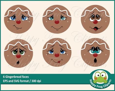 6 Gingerbread Faces HFC 017 Gingerbread Faces Circles | Etsy