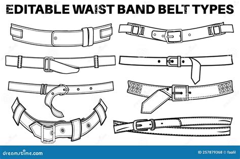 Belt Flat Sketch Vector Illustration Set, Different Types Belt with ...