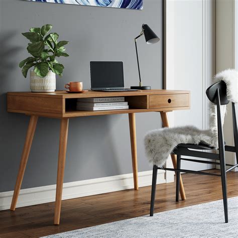 Nathan James Parker Modern Home Office Desk in Walnut Wood with Open ...