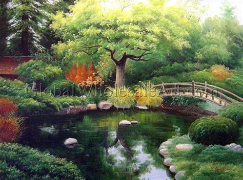 Japanese Garden Bridge - Oil Paintings on Canvas