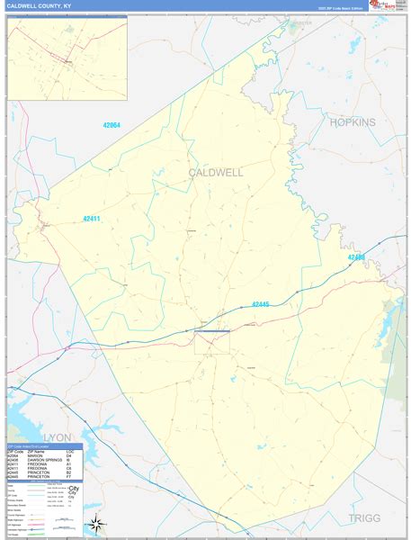 Caldwell County, KY Zip Code Wall Map Basic Style by MarketMAPS - MapSales