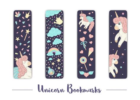 Premium Vector | Set of bookmarks for children with unicorn theme.