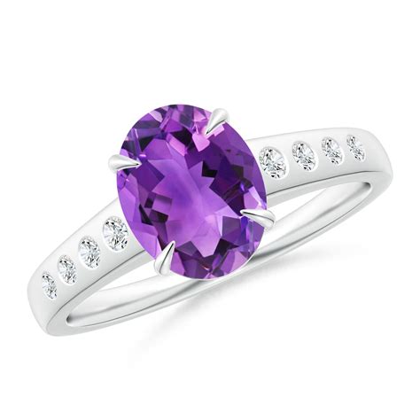 Oval Amethyst Ring with Flush-Set Diamonds | Angara