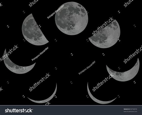 Illustration Moon Phases On Black Background Stock Vector (Royalty Free ...