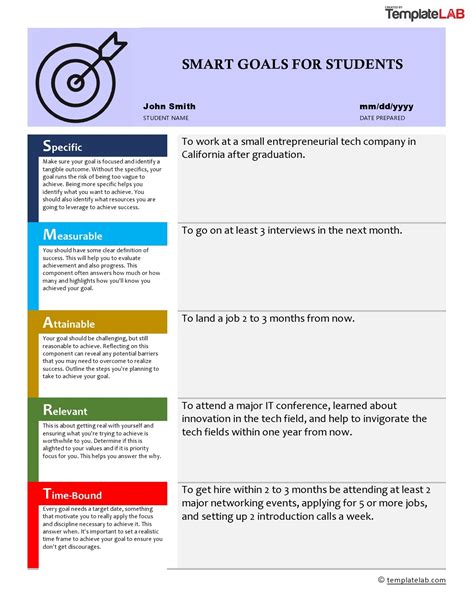 Smart Goals Templates Examples Smart Goals Worksheet Smart Goals ...