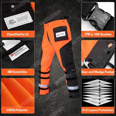 Technical Chainsaw Safety Pants 8 Layers Cut Protection Fabric Wood ...