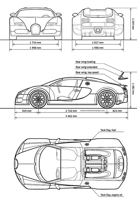 Bugatti Veyron Blueprint - Download free blueprint for 3D modeling