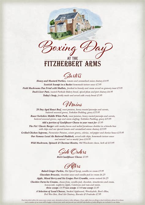 Boxing Day Menu | The Fitzherbert Arms