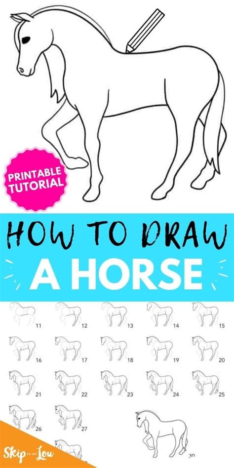 How to Draw a Horse {Step by Step with Printable Guide} | Horse drawing ...