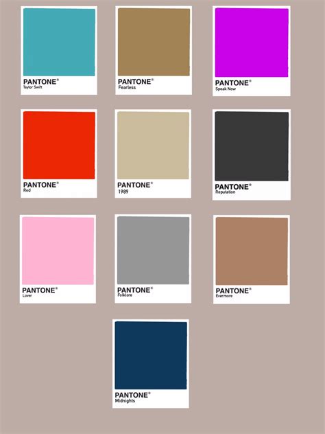 Taylor Swift Eras Colours - Pantone Color Chart