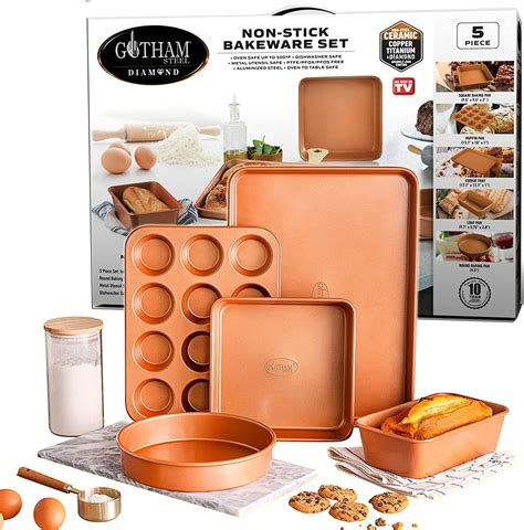 Gotham Steel Nonstick Baking Pans 5 Piece Cookie Sheet Ceramic Bakeware ...