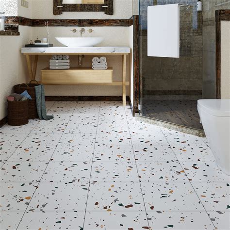 Buy Livelynine 16 Tiles PVC Flooring Terrazzo Look Vinyl Floor Self ...