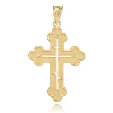 Gold Eastern Orthodox Diamond Cross Pendant