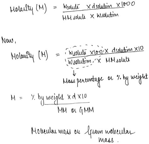 Derive the formula : Molarity = ( Here d is density and GMM is gram ...