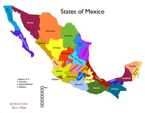 Printable Map Of Mexico States