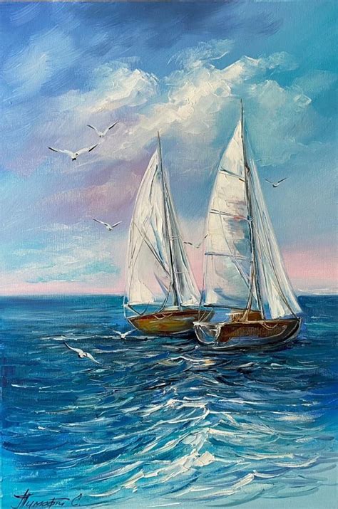 Original sailboats sea oil painting on canvas blue ocean etsy – Artofit