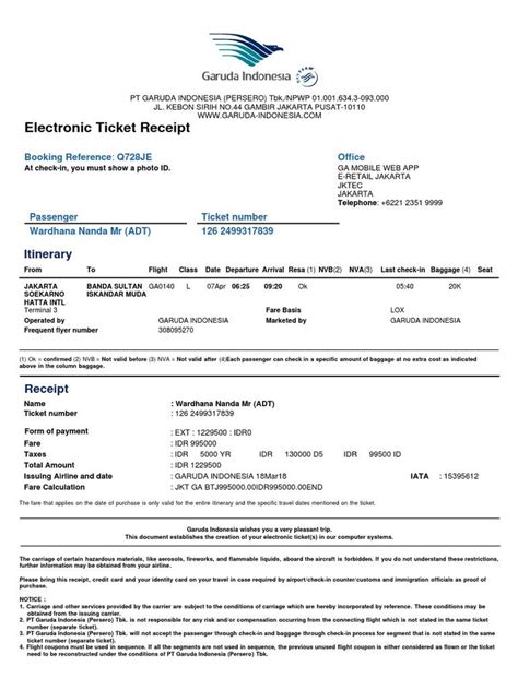 Detail Contoh Tiket Pesawat Garuda Indonesia Koleksi Nomer 12