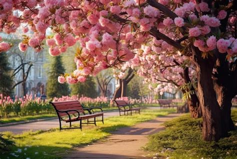 Premium AI Image | Beautiful blooming spring flowers in the park