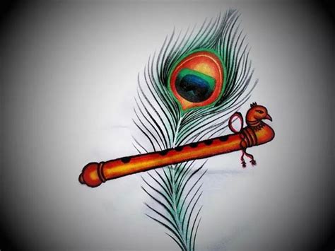 Krishna Flute With Peacock Feather Painting | Krishna painting, Flute ...