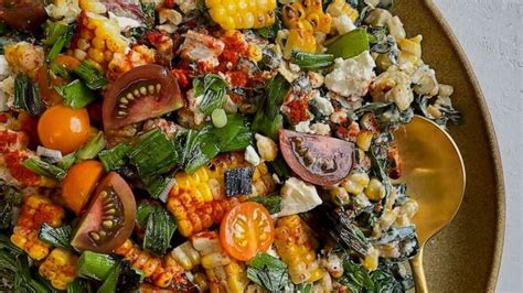 Smoky corn salad, sheet pan roasted ratatouille with socca and peach ...