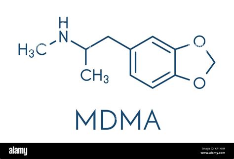 MDMA (XTC, E, ecstasy) party drug molecule. Full chemical name is 3,4 ...