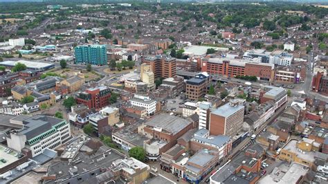 High Angle Aerial footage of British City Centre of Luton England UK ...