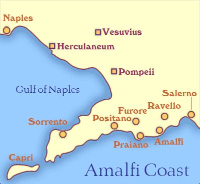 Mapa de la costa de Amalfi, Italia