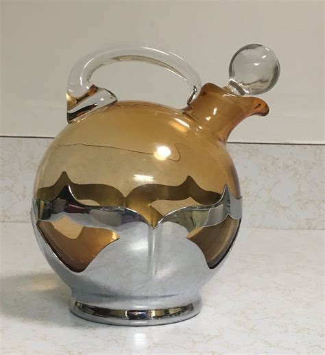 Farber Bros Krome Kraft Cambridge Glass Art Deco Amber Tilt Ball ...