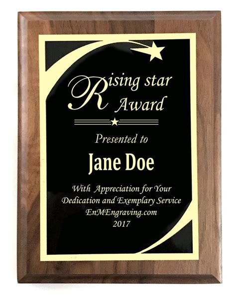 6"x8" Award Plaque, Solid Walnut, Solid Black Color Brass Plates, Cust ...