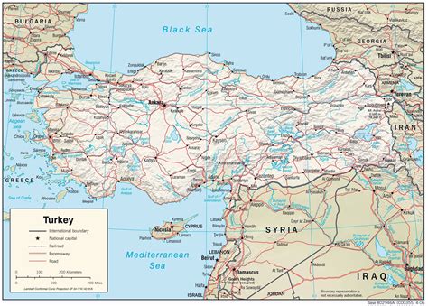 Large detailed physiography map of Turkey with relief, roads and major ...