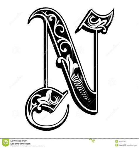 Garnished Gothic style font, letter N | Fuentes góticas, Alfabeto ...