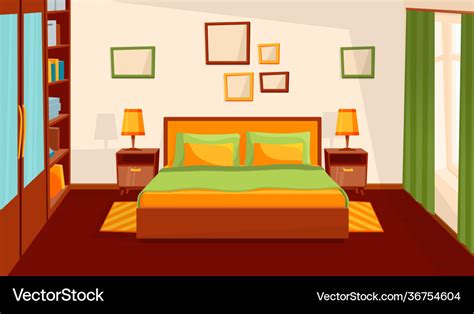 Cozy bedroom interior comfort room flat cartoon Vector Image