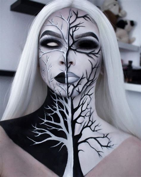 Half face black and white with trees #Halloween #makeup # ...