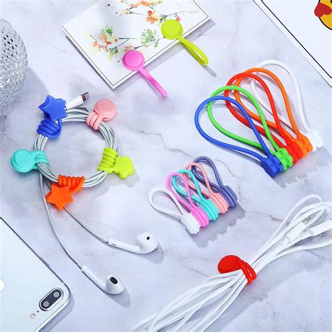 32 Pieces Magnetic Cable Ties Silicone Cable Management Ties Reusable ...