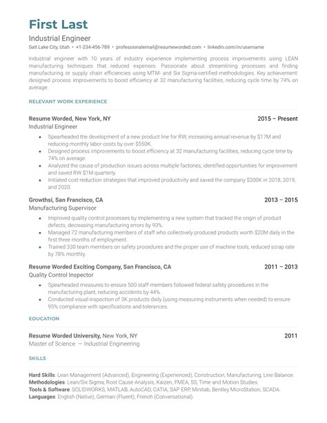 3 Industrial Engineer Resume Examples for 2024 | Resume Worded