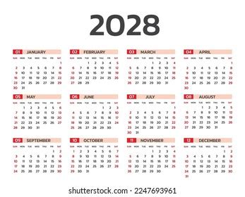 408 2028 Calender Images, Stock Photos & Vectors | Shutterstock