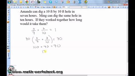 Algebra - Equations- Work word problems - Easy - YouTube